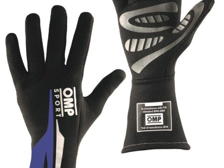 OMP Os 60 Gloves Black - Medium (Blue) (Fia Sfi) Online now